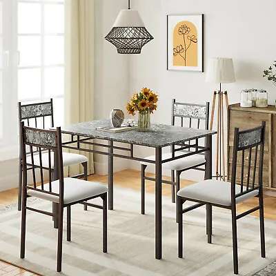 $253.95 • Buy Giantex 5 Pcs Dining Set Faux Marble Top Table & 4 Padded Seat Chairs Metal Legs