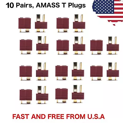 10 Pairs Amass T Plug Male & Female Connectors Deans Style For RC LiPo Battery • $7.95