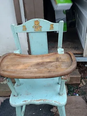 Antique Vintage Child High Chair 1940's -  1950's Printed Light Wood W/ Tray • $30