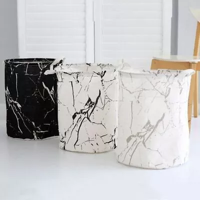 Round Marble Grain Storage Bag Cotton Linen Laundry Basket  Kid Toys • £7.76