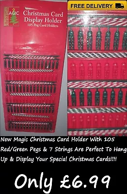 New Christmas Card Holder With 105x Mini Red/Green Plastic Pegs & 7x String • £6.99
