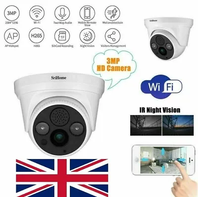 £38.99 • Buy Sricam SH030 3MP HD WiFi 2-Way Audio Night Vision Security IP Camera Fisheye 180