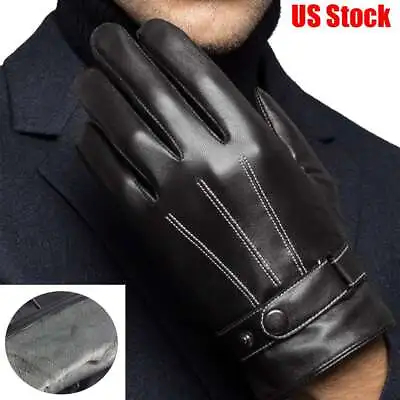 Men Fleece Lined Touchscreen Lambskin Leather Gloves Mitten Warm Driving Winter • $6.61