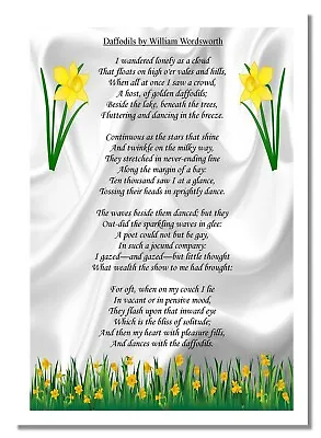 Daffodils By William Wordsworth Inspiration Quote Poem Poster Flower Motivation  • £5.59