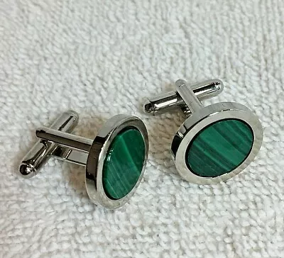 CL1808S CLASSIXjewels CUFF LINKS SILVER TONED WITH GENUINE MALACHITE STONE • $11.99