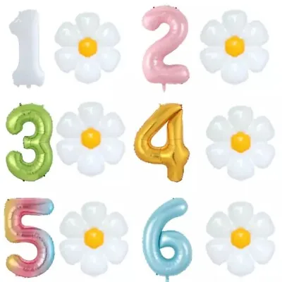 40  Girls Princess Number Colour Daisy Flower Balloon 2pcs Foil Birthday Party • £3.69