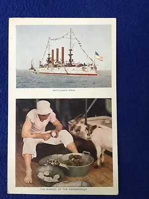 Vintage U.S. NAVY Postcard SAILERS Ship PEELING POTATOES Eat MASCOT Connecticut • $12.12