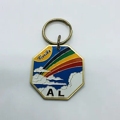 Vtg Florida Souvenir Brass Enamel Keychain W/ Rainbow Sky Personalized AL • $7.99