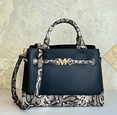 Michael Kors Reed Large Belted Satchel Shoulder Bag Exotic Natural/black • $139.80