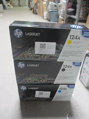 HP 124A Q6001A CYAN Q6002A YELLOW Q6000A Black TONER CARTRIDGES 3 COLOR SET • $142.49