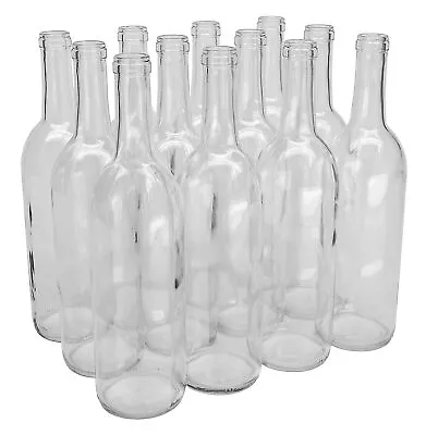 750ml Glass Bordeaux Wine Bottle Flat-Bottomed Cork Finish - Case Of 12 - Fli... • $34.16