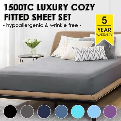 $17.99 • Buy 1500TC Extra Deep Fitted Sheet Set Bed Sheets Double Queen King Pillowcase Soft