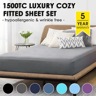 1500TC Extra Deep Fitted Sheet Set Bed Sheets Double Queen King Pillowcase Soft • $15.99