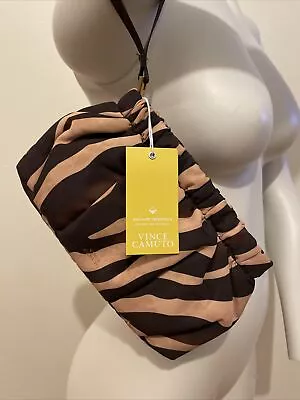 NWT Vince Camuto Harlo Nylon Harlo Brown Zebra Print Zip Top Clutch • $49.99