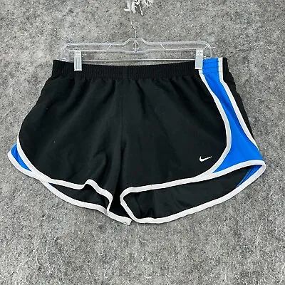 Nike Shorts Womens Large Black Blue Mini Swoosh Logo Hot Pants Volleyball • $0.99