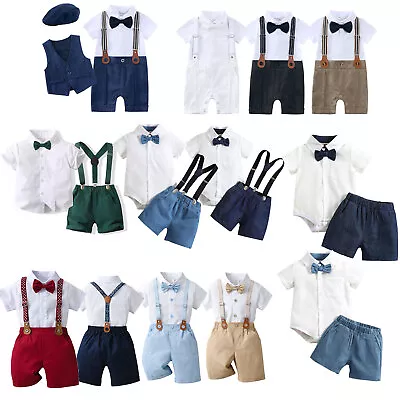 Baby Boy Wedding Party Gentleman Suit Short Sleeve Romper Tuxedo Outfits Pants  • £22.69