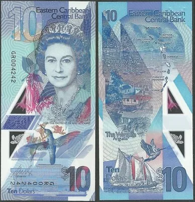 EAST CARIBBEAN 10 DOLLARS 2019 NEW B241 POLYMER UNC @Ebanknoteshop • £7.49