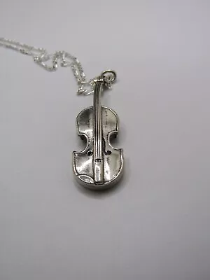 Stunning Sterling Silver Violin Pendant Necklace 16'' CH285 • $39.95