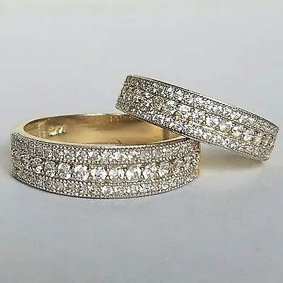 2 Piece His Hers 14K Yellow Gold Matching Wedding Band Ring Set S 6.5 9 • $468.45