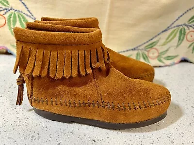 Minnetonka Moccasins Kids Ankle Boot W/Back Zipper Brown Suede Size 9 - NEW! • £12.16