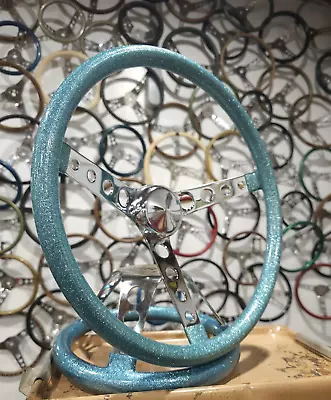 MOONeyes Blue STEERING WHEEL 15  Vtg Style Custom Hot Rod Gasser Moon Metalflake • $170.99