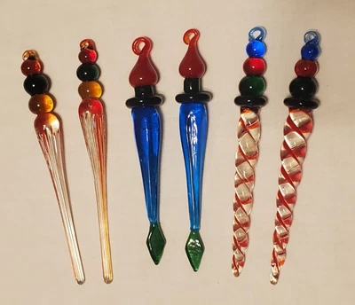 $7.50 • Buy Pier 1 Blown Glass Icicle Christmas Ornaments Multicolored Set Of 6