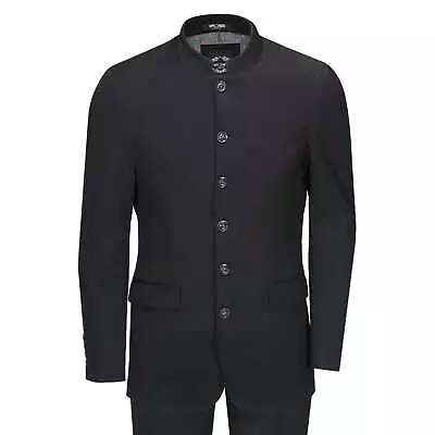 Mens Black Chinese Grandad Collar 3 Piece Suit Fitted Nehru Jacket Wedding Party • £119.99