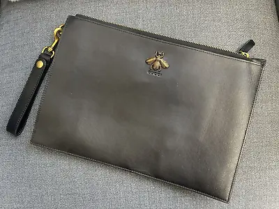 £183.83 • Buy Authentic GUCCI Black Leather Bee Pouch Wristlet Clutch Bag