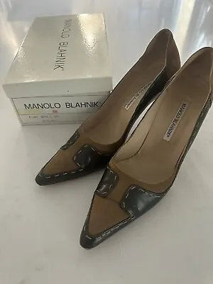 Manolo Blahnik 39 Heels Vintage Suede Black Brown Heel With Box And Receipt • $66