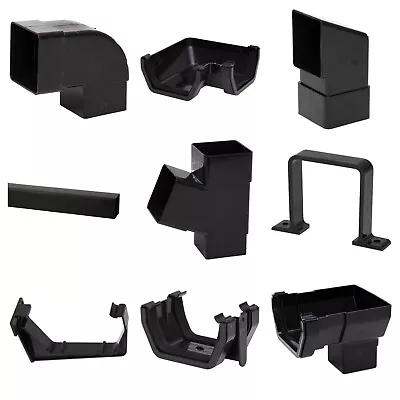 Floplast 114mm Square Rainwater Gutter 65mm  Downpipe Fittings In Black FL • £9