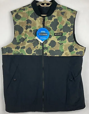 Columbia Reversible Vest Mens Large Camo Black Fleece Water Outdoors Fish Hunt • $45