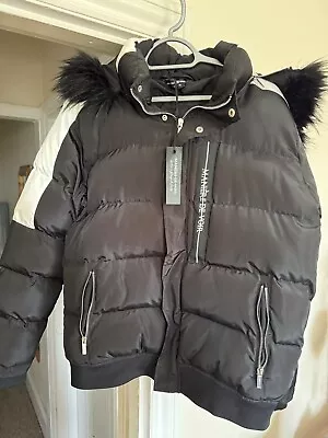 Maniere De Voir Puffer Coat Medium Men’s Faux Fur Hood New  • £29.99