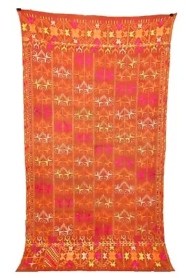 Antique Vintage Indian From Punjab Phulkari Textiles Hand Embroidered Bagh Shawl • $130