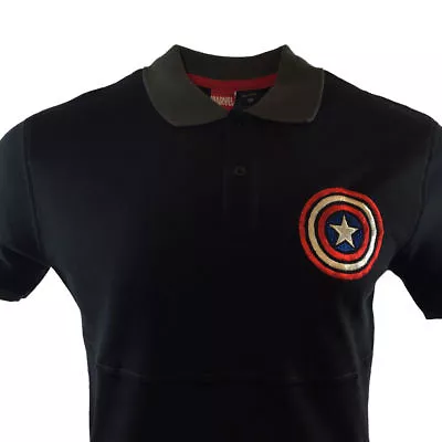 MARVEL AVENGERS-SHIELD CAPTAIN AMERICA Men's Polo Shirt - Navy BlueGray Small • $16.79