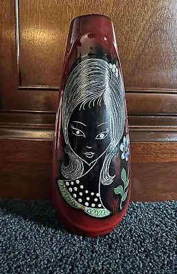 Vintage San Marino Italian Red Handpainted Ceramic Vase Ardu Melior 1960s MCM • $74.99