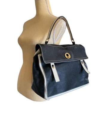 $459.99 • Buy YVES SAINT LAURENT Black/White Leather MUSE TWO Shoulder Bag Large