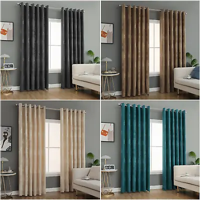 Virginia Jacquard Ring Top Eyelet Curtains Fully Lined Living Room Window (Pair) • £27.99