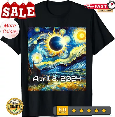 Total Solar Eclipse 2024 Starry Night Painting Van Gogh T-Shirt. • $19.90