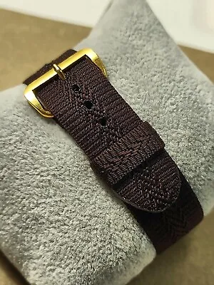 1960's-1970's NOS 18mm Dark Brown Woven Nylon 1 Piece Military Style Watch Band • $18.95