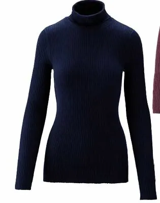 NEW Avenue Ladies Roll Neck Ribbed Navy Jumper (UK 8 10 12 & 16) • £8