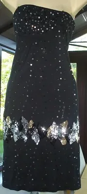 Women's Miss Selfridge Black Sequin Embellished Strapless Bodice Dress 8 UK • $14.92