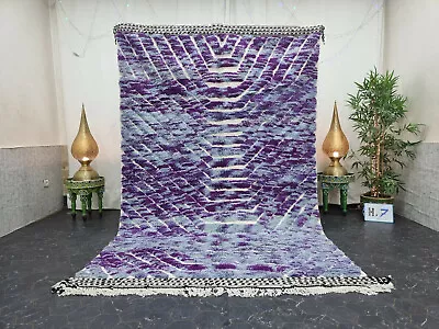 Beni Ourain Moroccan Handmade Rug 6'x9'5'' Grooved Purple Turquoise Carpet • $717