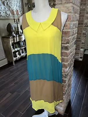 Ya Los Angeles Women's Yellow Green Sleeveless Collared Dress Size Medium • $20