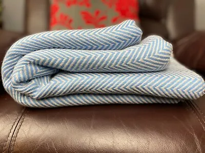 £70 • Buy Pure Cashmere Blankets Nepalese Handmade SKY BLUE Herringbone Throw