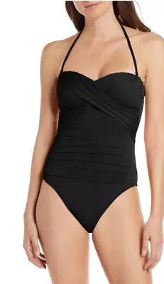  New La Blanca Black Island Goddess Bandeau One Piece Swimsuit Size 8 Black • $42.50