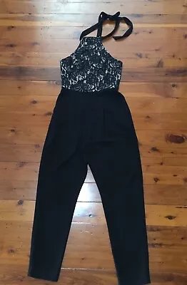 Rodeo Show Black Lace Halter Neck Top Jumpsuit Size 8 Nn • $50