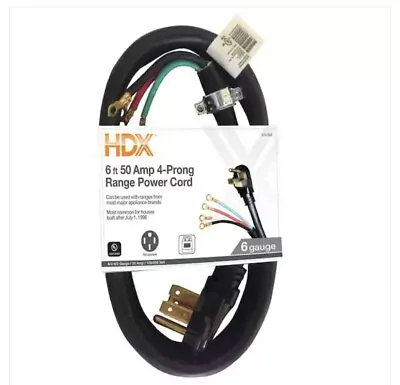 2-Pack HDX 6 Ft. 6/4 50 Amp 4-Prong Range Power Cord Black • $38.25