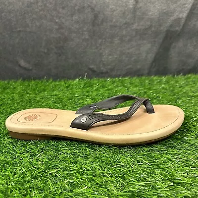 UGG Sandals Womens 8 M Black Brown Flip Flops Thongs Leather Casual Outdoor • $28.88