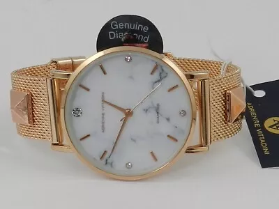 Adrienne Vittadini Diamond Dial White Marble Dial & Rose Gold Tone Watch • $0.99