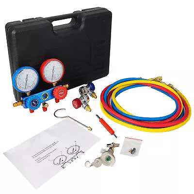 3 Way A/C AC HVAC Pressure Guage Kit Manifold Vacuum Gauge Set High/Low Fittings • $49.59